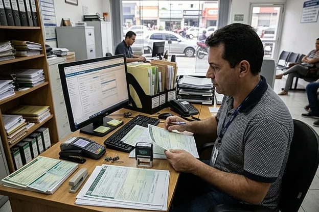 Despachante detalhando o processo de licenciamento veicular em Itaquaquecetuba.